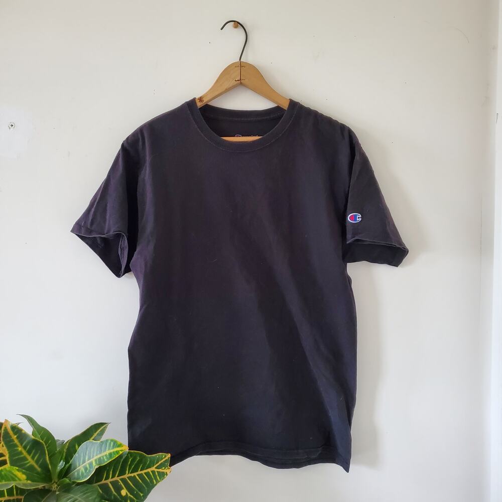 Champion Basic Black Logo Patch Tee Shirt
